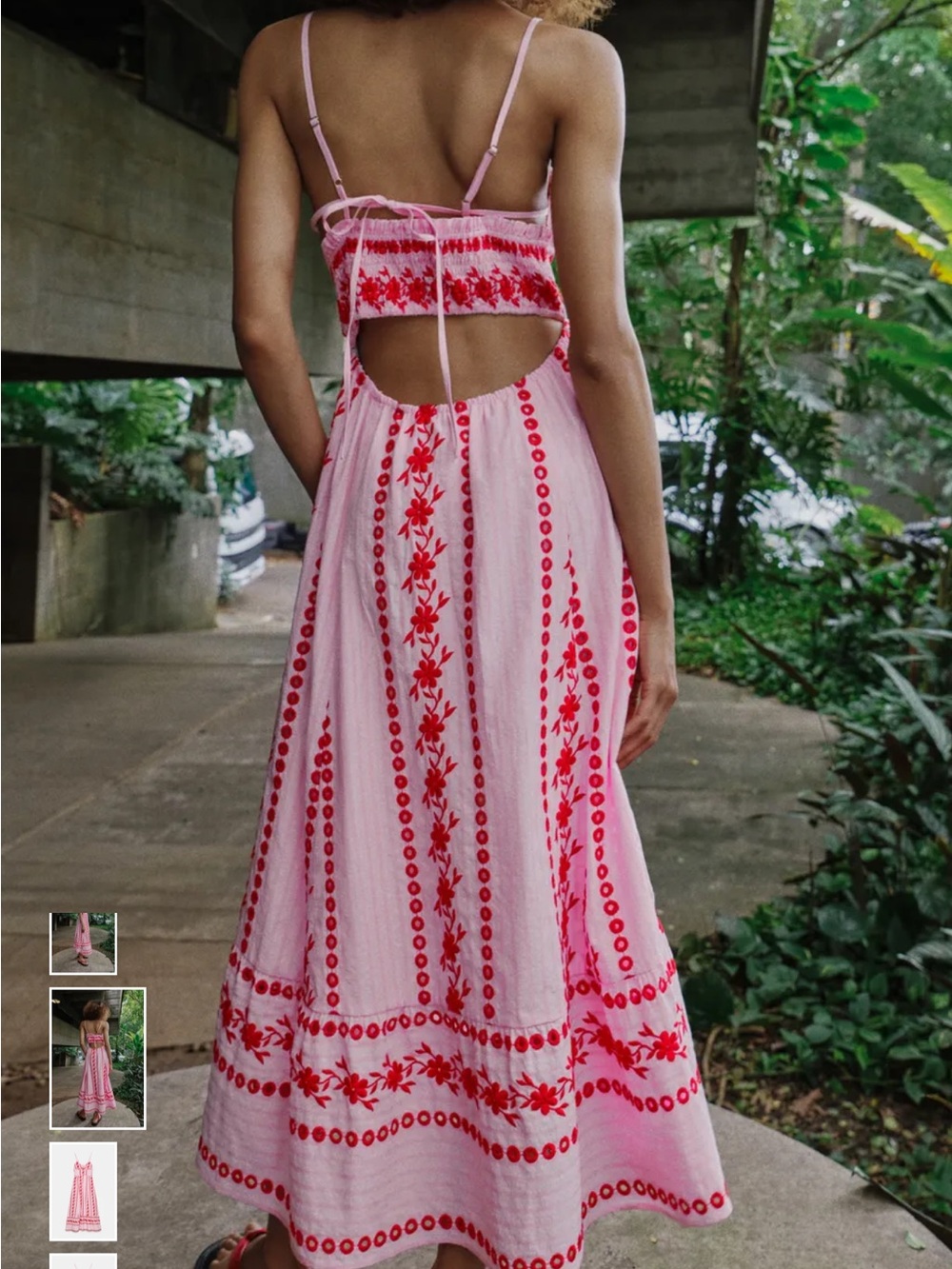 Zara Pink Midi Dress with Red Embroidered Stripes - Picture 2 of 4